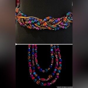 Beaded Belt Carolyn Tanner Designs Multicolored Twist + 3 strand Beaded Necklace